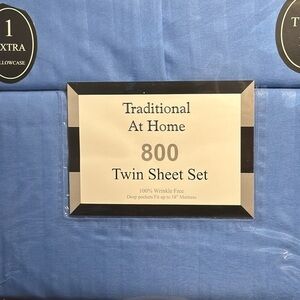 Traditional At Home 4pc Twin Sheet Set Royal  Blue Stripes embossed